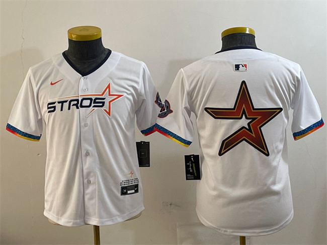 Youth Houston Astros Team Big Logo White 2025 City Connect Limited Stitched Baseball Jersey 003